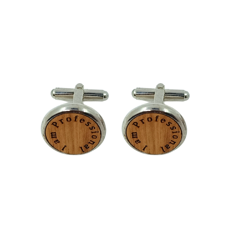 Wooden “I Am Professional” Cufflinks – Elegant Engraved Design