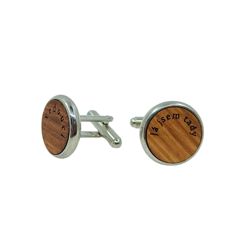 Wooden Czech Text Cufflinks – “Já jsem tady” Engraved Design