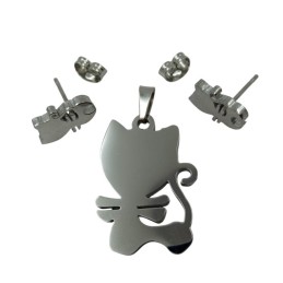 Stainless Steel Cat Silhouette Jewelry Set for Pet Industry Branding