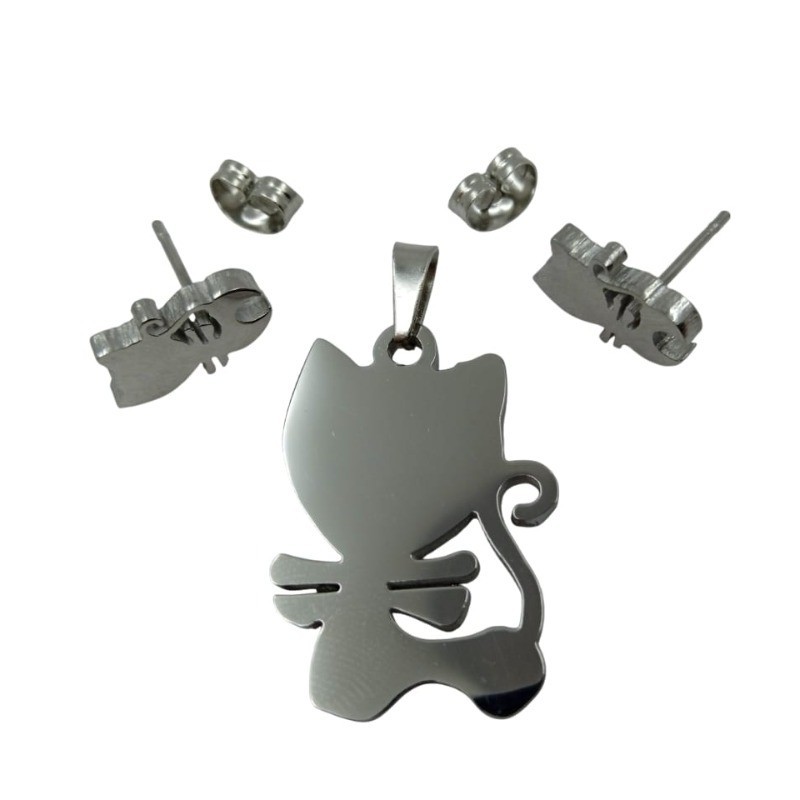 Stainless Steel Cat Silhouette Jewelry Set for Pet Industry Branding