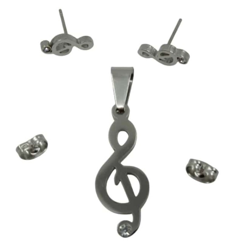 Stainless Steel Treble Clef Jewelry Set for Music Education and Arts Branding