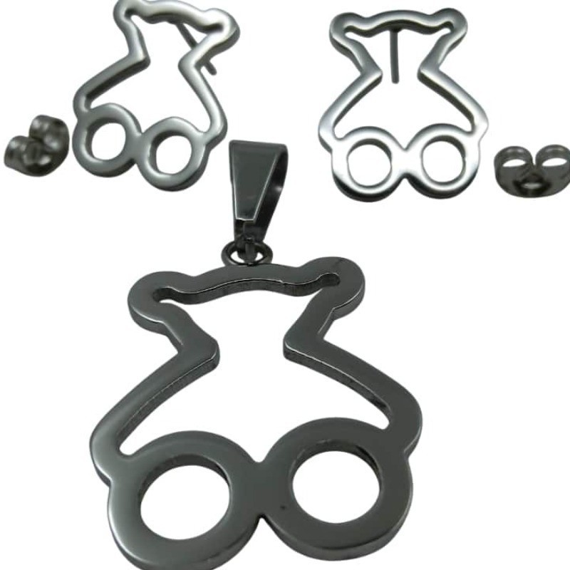 Stainless Steel Bear Silhouette Jewelry Set for Pediatric and Childcare Branding
