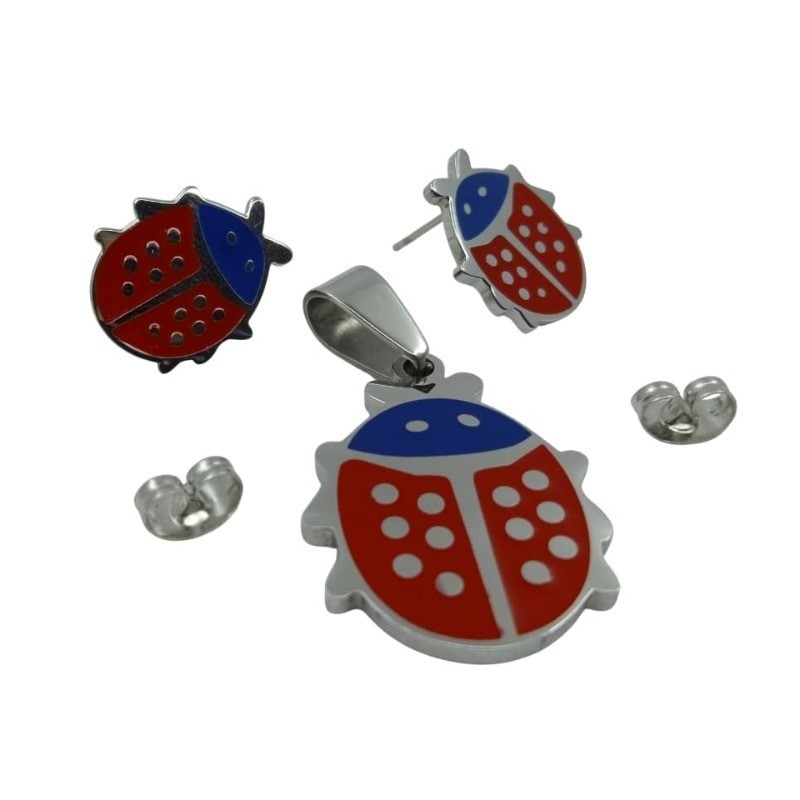 Enamel Ladybug Stainless Steel Jewelry Set for Nature and Garden Retailers